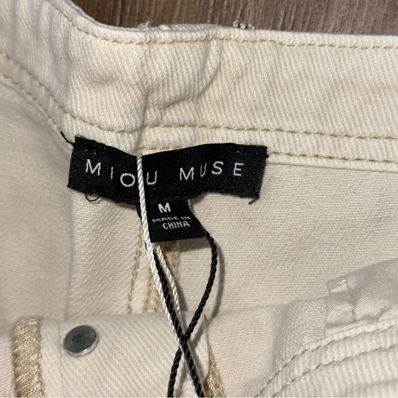 Miou Muse High Rise Barrel Pants Cream Baggy Relaxed Button Fly - Picture 7 of 12